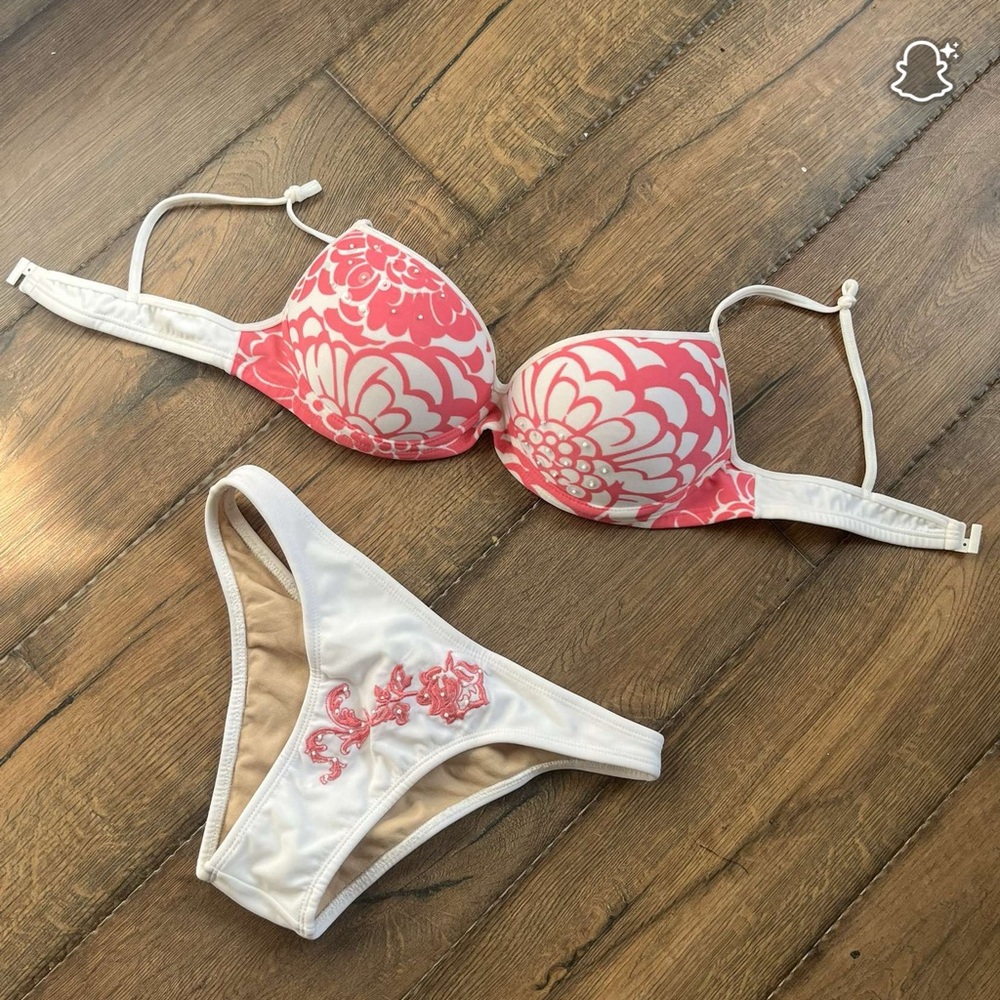 Floral Pink and White Bikini Set